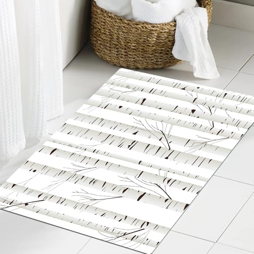 JHAOUNUK Weich Badezimmerteppich 60x90cm,Birke, Wald saisonale Natur Wald blattlose Zweige Hain Botanik Illustra,rutschfest waschbar Badematte Flauschige Badteppich Saugfähig Badvorleger Duschvorleger von JHAOUNUK