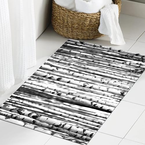 JHAOUNUK Weich Badezimmerteppich 60x90cm,Birkenstämme in Schwarz und Weiß,rutschfest waschbar Badematte Flauschige Badteppich Saugfähig Badvorleger Duschvorleger JHAOUNUK Weich Badezimmerteppich 60x90cm,Birkenstämme in Schwarz und Weiß,rutschfest waschbar Badematte Flauschige Badteppich Saugfähig Badvorleger Duschvorleger von JHAOUNUK