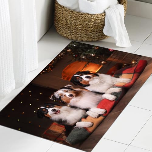 JHAOUNUK Weich Badezimmerteppich 60x90cm,Blatt, Australian Shepherd Dog Breed Frohes neues Jahr Weihnachten,rutschfest waschbar Badematte Flauschige Badteppich Saugfähig Badvorleger Duschvorleger JHAOUNUK Weich Badezimmerteppich 60x90cm,Blatt, Australian Shepherd Dog Breed Frohes neues Jahr Weihnachten,rutschfest waschbar Badematte Flauschige Badteppich Saugfähig Badvorleger Duschvorleger von JHAOUNUK