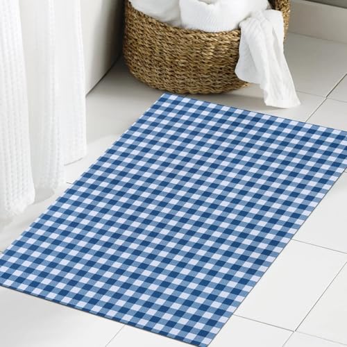 JHAOUNUK Weich Badezimmerteppich 60x90cm,Blatt, blau-weiß Kariertes Karomuster,rutschfest waschbar Badematte Flauschige Badteppich Saugfähig Badvorleger Duschvorleger JHAOUNUK Weich Badezimmerteppich 60x90cm,Blatt, blau-weiß Kariertes Karomuster,rutschfest waschbar Badematte Flauschige Badteppich Saugfähig Badvorleger Duschvorleger von JHAOUNUK