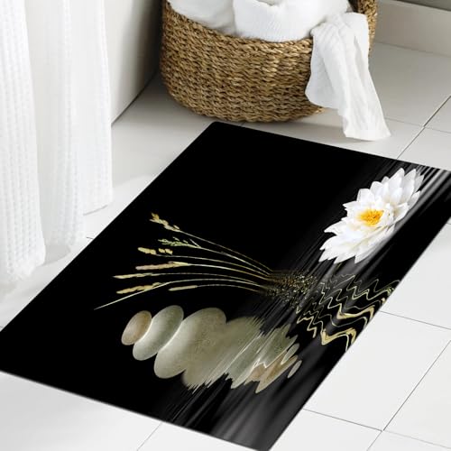 JHAOUNUK Weich Badezimmerteppich 60x90cm,Blatt, heiße Steine aus Zen-Stein mit Spiegelung der asiatischen Lotusb,rutschfest waschbar Badematte Flauschige Badteppich Saugfähig Badvorleger Duschvorleger JHAOUNUK Weich Badezimmerteppich 60x90cm,Blatt, heiße Steine aus Zen-Stein mit Spiegelung der asiatischen Lotusb,rutschfest waschbar Badematte Flauschige Badteppich Saugfähig Badvorleger Duschvorleger von JHAOUNUK