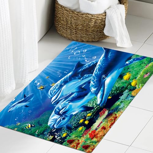 JHAOUNUK Weich Badezimmerteppich 60x90cm,Blatt, süßer Delfin, Ozean-Tierdruck,rutschfest waschbar Badematte Flauschige Badteppich Saugfähig Badvorleger Duschvorleger JHAOUNUK Weich Badezimmerteppich 60x90cm,Blatt, süßer Delfin, Ozean-Tierdruck,rutschfest waschbar Badematte Flauschige Badteppich Saugfähig Badvorleger Duschvorleger von JHAOUNUK