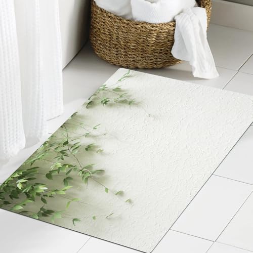 JHAOUNUK Weich Badezimmerteppich 60x90cm,Blatt hängt an der weißen Wand,rutschfest waschbar Badematte Flauschige Badteppich Saugfähig Badvorleger Duschvorleger JHAOUNUK Weich Badezimmerteppich 60x90cm,Blatt hängt an der weißen Wand,rutschfest waschbar Badematte Flauschige Badteppich Saugfähig Badvorleger Duschvorleger von JHAOUNUK