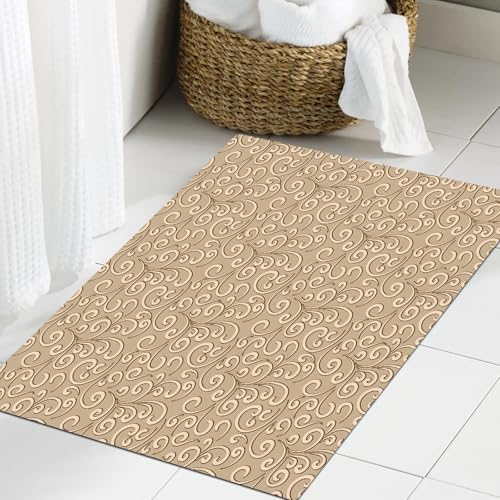 JHAOUNUK Weich Badezimmerteppich 60x90cm,Blattblumenmuster aus Locken. Beige-weißes Ornament. Nahtloser Hintergr,rutschfest waschbar Badematte Flauschige Badteppich Saugfähig Badvorleger Duschvorleger JHAOUNUK Weich Badezimmerteppich 60x90cm,Blattblumenmuster aus Locken. Beige-weißes Ornament. Nahtloser Hintergr,rutschfest waschbar Badematte Flauschige Badteppich Saugfähig Badvorleger Duschvorleger von JHAOUNUK