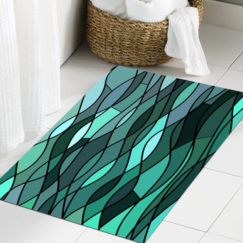 JHAOUNUK Weich Badezimmerteppich 60x90cm,Blaugrün, abstraktes Mosaik, Wellen, Ozean inspiriertes expressionistis,rutschfest waschbar Badematte Flauschige Badteppich Saugfähig Badvorleger Duschvorleger JHAOUNUK Weich Badezimmerteppich 60x90cm,Blaugrün, abstraktes Mosaik, Wellen, Ozean inspiriertes expressionistis,rutschfest waschbar Badematte Flauschige Badteppich Saugfähig Badvorleger Duschvorleger von JHAOUNUK