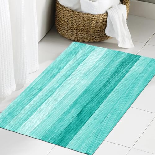 JHAOUNUK Weich Badezimmerteppich 60x90cm,Blaugrün, bemalte Holzplatte mit horizontalen Linien Geburtstage n,rutschfest waschbar Badematte Flauschige Badteppich Saugfähig Badvorleger Duschvorleger JHAOUNUK Weich Badezimmerteppich 60x90cm,Blaugrün, bemalte Holzplatte mit horizontalen Linien Geburtstage n,rutschfest waschbar Badematte Flauschige Badteppich Saugfähig Badvorleger Duschvorleger von JHAOUNUK