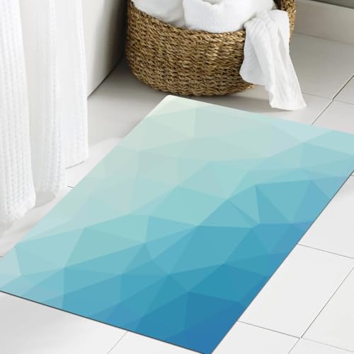 JHAOUNUK Weich Badezimmerteppich 60x90cm,Blaugrün und Weiß, Ombre-inspiriertes Muster mit Low-Poly-Effekt-Dreiec,rutschfest waschbar Badematte Flauschige Badteppich Saugfähig Badvorleger Duschvorleger JHAOUNUK Weich Badezimmerteppich 60x90cm,Blaugrün und Weiß, Ombre-inspiriertes Muster mit Low-Poly-Effekt-Dreiec,rutschfest waschbar Badematte Flauschige Badteppich Saugfähig Badvorleger Duschvorleger von JHAOUNUK