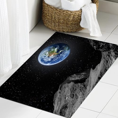 JHAOUNUK Weich Badezimmerteppich 60x90cm,Blick auf die Erde vom Mond aus. Elemente Dieses Bildes bereitgestellt,rutschfest waschbar Badematte Flauschige Badteppich Saugfähig Badvorleger Duschvorleger von JHAOUNUK