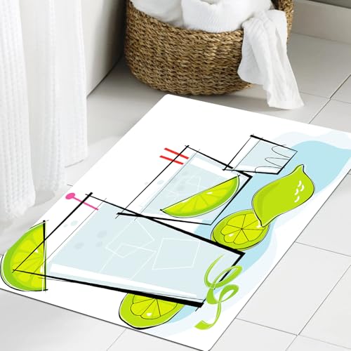 JHAOUNUK Weich Badezimmerteppich 60x90cm,Blue Tonic Cocktail Spot Retro stilisierten Wodka Gin Essen Getränk Ret,rutschfest waschbar Badematte Flauschige Badteppich Saugfähig Badvorleger Duschvorleger von JHAOUNUK