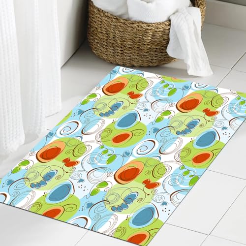 JHAOUNUK Weich Badezimmerteppich 60x90cm,Blumen Blumen mit geometrischen abstrakten Funky Wirbel modernes Bild,rutschfest waschbar Badematte Flauschige Badteppich Saugfähig Badvorleger Duschvorleger von JHAOUNUK