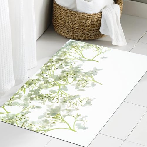 JHAOUNUK Weich Badezimmerteppich 60x90cm,Blumenkomposition auf Weiß,rutschfest waschbar Badematte Flauschige Badteppich Saugfähig Badvorleger Duschvorleger JHAOUNUK Weich Badezimmerteppich 60x90cm,Blumenkomposition auf Weiß,rutschfest waschbar Badematte Flauschige Badteppich Saugfähig Badvorleger Duschvorleger von JHAOUNUK