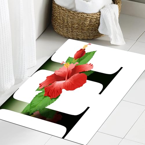 JHAOUNUK Weich Badezimmerteppich 60x90cm,Buchstabe H, Hibiskus-Design. Grüne Blätter. Blumenmusterdruck.,rutschfest waschbar Badematte Flauschige Badteppich Saugfähig Badvorleger Duschvorleger JHAOUNUK Weich Badezimmerteppich 60x90cm,Buchstabe H, Hibiskus-Design. Grüne Blätter. Blumenmusterdruck.,rutschfest waschbar Badematte Flauschige Badteppich Saugfähig Badvorleger Duschvorleger von JHAOUNUK
