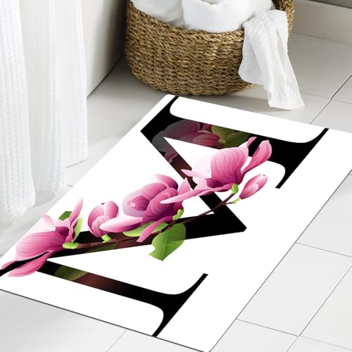 JHAOUNUK Weich Badezimmerteppich 60x90cm,Buchstabe M, Magnolienblüten drücken Würde und Adel aus Blumen im Alpha,rutschfest waschbar Badematte Flauschige Badteppich Saugfähig Badvorleger Duschvorleger von JHAOUNUK
