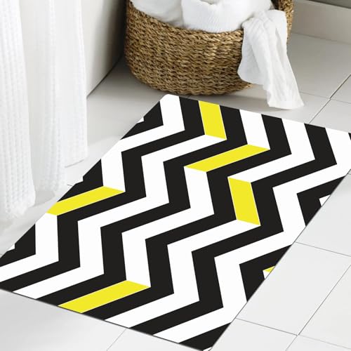 JHAOUNUK Weich Badezimmerteppich 60x90cm,Chevron schwarz und weiß Nahtlose Muster,rutschfest waschbar Badematte Flauschige Badteppich Saugfähig Badvorleger Duschvorleger von JHAOUNUK