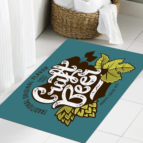 JHAOUNUK Weich Badezimmerteppich 60x90cm,Craft Beer Blätter Hopfen Zweig Natur Getränk Getränk Pflanze Hausgemac,rutschfest waschbar Badematte Flauschige Badteppich Saugfähig Badvorleger Duschvorleger von JHAOUNUK