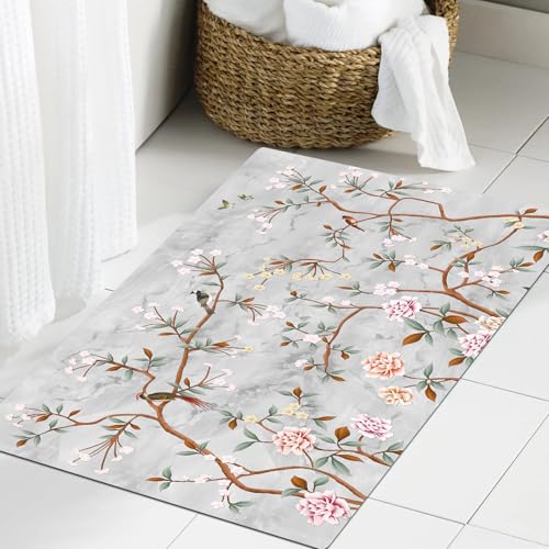 JHAOUNUK Weich Badezimmerteppich 60x90cm,Dünne Zweige mit rosa Blüten auf grauem Marmorhintergrund,rutschfest waschbar Badematte Flauschige Badteppich Saugfähig Badvorleger Duschvorleger JHAOUNUK Weich Badezimmerteppich 60x90cm,Dünne Zweige mit rosa Blüten auf grauem Marmorhintergrund,rutschfest waschbar Badematte Flauschige Badteppich Saugfähig Badvorleger Duschvorleger von JHAOUNUK