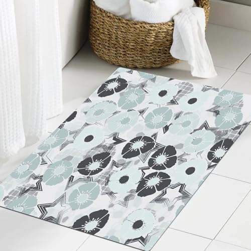 JHAOUNUK Weich Badezimmerteppich 60x90cm,Ein nahtloses Muster aus Blumen, angeordnet auf einem abstrakten Hinter,rutschfest waschbar Badematte Flauschige Badteppich Saugfähig Badvorleger Duschvorleger von JHAOUNUK