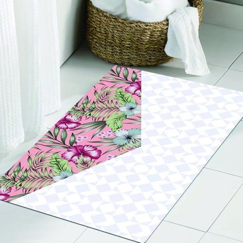 JHAOUNUK Weich Badezimmerteppich 60x90cm,Exotisches Dekor Umschlag Winkel tropische Blumen und Blätter auf dem r,rutschfest waschbar Badematte Flauschige Badteppich Saugfähig Badvorleger Duschvorleger von JHAOUNUK