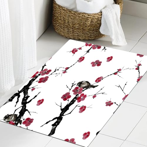 JHAOUNUK Weich Badezimmerteppich 60x90cm,Florales nahtloses Muster. Blühende Kirsche mit Vögeln auf Zweigen. Aqu,rutschfest waschbar Badematte Flauschige Badteppich Saugfähig Badvorleger Duschvorleger JHAOUNUK Weich Badezimmerteppich 60x90cm,Florales nahtloses Muster. Blühende Kirsche mit Vögeln auf Zweigen. Aqu,rutschfest waschbar Badematte Flauschige Badteppich Saugfähig Badvorleger Duschvorleger von JHAOUNUK