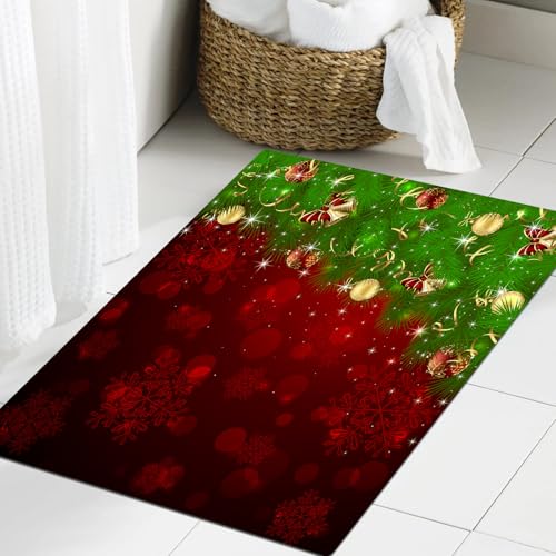 JHAOUNUK Weich Badezimmerteppich 60x90cm,Frohe Weihnachten Weihnachtskugeln Bowknot hängen am Kiefer,rutschfest waschbar Badematte Flauschige Badteppich Saugfähig Badvorleger Duschvorleger JHAOUNUK Weich Badezimmerteppich 60x90cm,Frohe Weihnachten Weihnachtskugeln Bowknot hängen am Kiefer,rutschfest waschbar Badematte Flauschige Badteppich Saugfähig Badvorleger Duschvorleger von JHAOUNUK