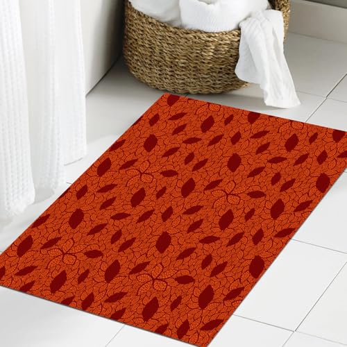 JHAOUNUK Weich Badezimmerteppich 60x90cm,Gebranntes Orange,Blattmuster mit viktorianischem Spitzendesign,Inspiri,rutschfest waschbar Badematte Flauschige Badteppich Saugfähig Badvorleger Duschvorleger von JHAOUNUK