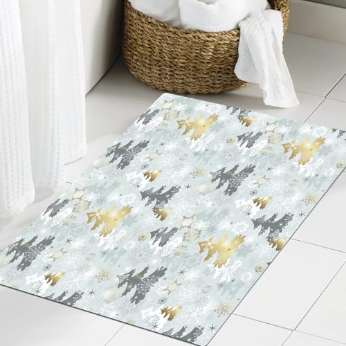 JHAOUNUK Weich Badezimmerteppich 60x90cm,Gekritzeltes, texturiertes, nahtloses Muster mit Weihnachtsbäumen und K,rutschfest waschbar Badematte Flauschige Badteppich Saugfähig Badvorleger Duschvorleger JHAOUNUK Weich Badezimmerteppich 60x90cm,Gekritzeltes, texturiertes, nahtloses Muster mit Weihnachtsbäumen und K,rutschfest waschbar Badematte Flauschige Badteppich Saugfähig Badvorleger Duschvorleger von JHAOUNUK