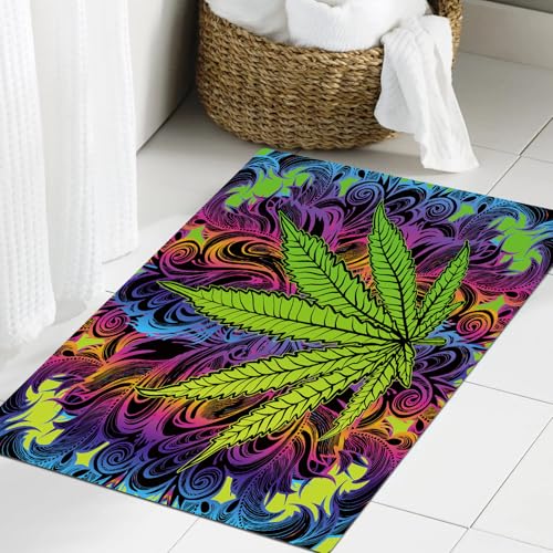 JHAOUNUK Weich Badezimmerteppich 60x90cm,Grafisches Design des Blatt-Logos1,rutschfest waschbar Badematte Flauschige Badteppich Saugfähig Badvorleger Duschvorleger von JHAOUNUK