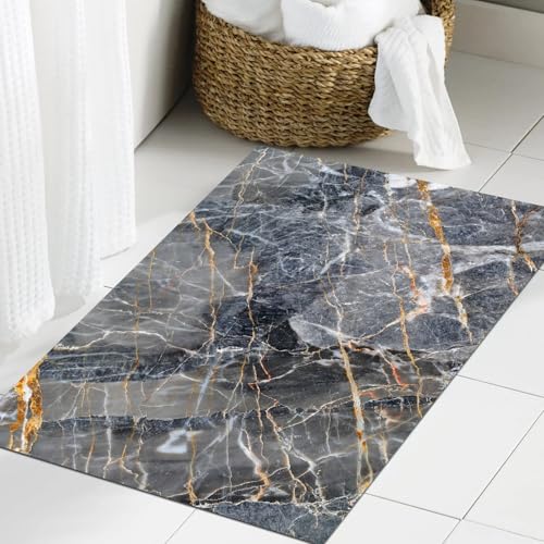 JHAOUNUK Weich Badezimmerteppich 60x90cm,Grau gemusterter, natürlicher Texturhintergrund aus dunklem Marmor (Gol,rutschfest waschbar Badematte Flauschige Badteppich Saugfähig Badvorleger Duschvorleger JHAOUNUK Weich Badezimmerteppich 60x90cm,Grau gemusterter, natürlicher Texturhintergrund aus dunklem Marmor (Gol,rutschfest waschbar Badematte Flauschige Badteppich Saugfähig Badvorleger Duschvorleger von JHAOUNUK