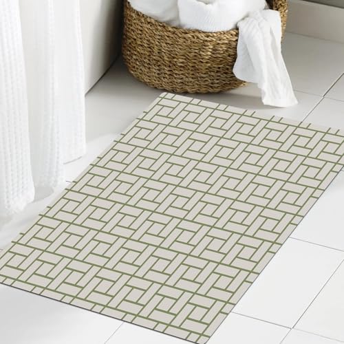 JHAOUNUK Weich Badezimmerteppich 60x90cm,Grün, Labyrinth geformte Quadrate Rechtecke geometrische Linien moderne,rutschfest waschbar Badematte Flauschige Badteppich Saugfähig Badvorleger Duschvorleger JHAOUNUK Weich Badezimmerteppich 60x90cm,Grün, Labyrinth geformte Quadrate Rechtecke geometrische Linien moderne,rutschfest waschbar Badematte Flauschige Badteppich Saugfähig Badvorleger Duschvorleger von JHAOUNUK