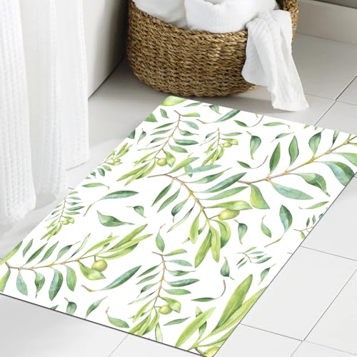 JHAOUNUK Weich Badezimmerteppich 60x90cm,Grünes Blatt, Aquarell Stil Olivenzweig Mittelmeer Baum oder,rutschfest waschbar Badematte Flauschige Badteppich Saugfähig Badvorleger Duschvorleger JHAOUNUK Weich Badezimmerteppich 60x90cm,Grünes Blatt, Aquarell Stil Olivenzweig Mittelmeer Baum oder,rutschfest waschbar Badematte Flauschige Badteppich Saugfähig Badvorleger Duschvorleger von JHAOUNUK