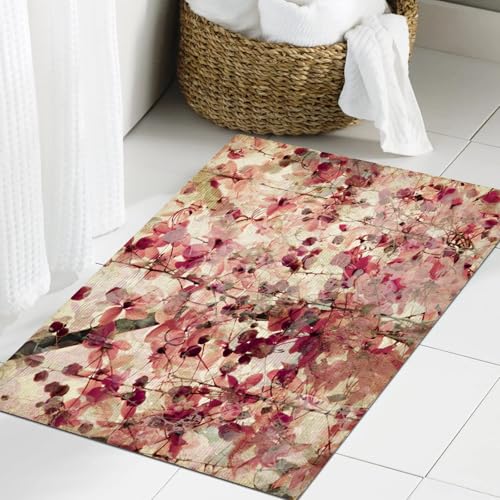 JHAOUNUK Weich Badezimmerteppich 60x90cm,Grunge rosa Blütendruck auf geripptem Bambus antiken Hintergrund,rutschfest waschbar Badematte Flauschige Badteppich Saugfähig Badvorleger Duschvorleger JHAOUNUK Weich Badezimmerteppich 60x90cm,Grunge rosa Blütendruck auf geripptem Bambus antiken Hintergrund,rutschfest waschbar Badematte Flauschige Badteppich Saugfähig Badvorleger Duschvorleger von JHAOUNUK