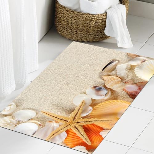 JHAOUNUK Weich Badezimmerteppich 60x90cm,Gruppe von Muscheln Seesterne auf dem Sand,rutschfest waschbar Badematte Flauschige Badteppich Saugfähig Badvorleger Duschvorleger JHAOUNUK Weich Badezimmerteppich 60x90cm,Gruppe von Muscheln Seesterne auf dem Sand,rutschfest waschbar Badematte Flauschige Badteppich Saugfähig Badvorleger Duschvorleger von JHAOUNUK