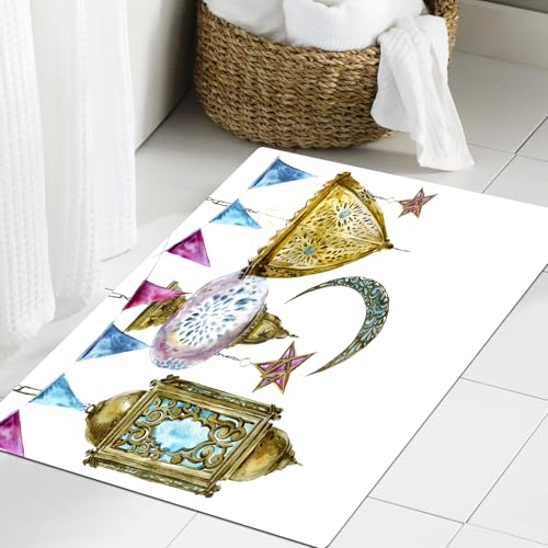 JHAOUNUK Weich Badezimmerteppich 60x90cm,Hängelampe und Mond,rutschfest waschbar Badematte Flauschige Badteppich Saugfähig Badvorleger Duschvorleger von JHAOUNUK