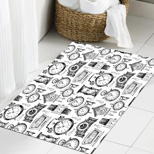 JHAOUNUK Weich Badezimmerteppich 60x90cm,Handgezeichnete Uhren und Uhren. Nahtloses Muster der Vintage-Handskizz,rutschfest waschbar Badematte Flauschige Badteppich Saugfähig Badvorleger Duschvorleger JHAOUNUK Weich Badezimmerteppich 60x90cm,Handgezeichnete Uhren und Uhren. Nahtloses Muster der Vintage-Handskizz,rutschfest waschbar Badematte Flauschige Badteppich Saugfähig Badvorleger Duschvorleger von JHAOUNUK