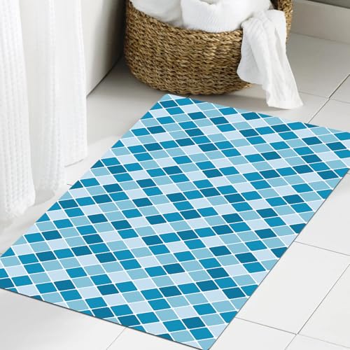 JHAOUNUK Weich Badezimmerteppich 60x90cm,Hellblau, Harlekin Wintermotiv Längliche Quadrate Deko Wasserfarben,rutschfest waschbar Badematte Flauschige Badteppich Saugfähig Badvorleger Duschvorleger JHAOUNUK Weich Badezimmerteppich 60x90cm,Hellblau, Harlekin Wintermotiv Längliche Quadrate Deko Wasserfarben,rutschfest waschbar Badematte Flauschige Badteppich Saugfähig Badvorleger Duschvorleger von JHAOUNUK