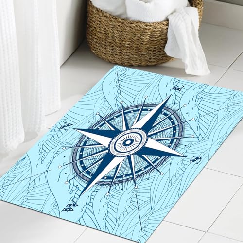 JHAOUNUK Weich Badezimmerteppich 60x90cm,Helm Ocean Life Handbemalter Kompass,rutschfest waschbar Badematte Flauschige Badteppich Saugfähig Badvorleger Duschvorleger JHAOUNUK Weich Badezimmerteppich 60x90cm,Helm Ocean Life Handbemalter Kompass,rutschfest waschbar Badematte Flauschige Badteppich Saugfähig Badvorleger Duschvorleger von JHAOUNUK
