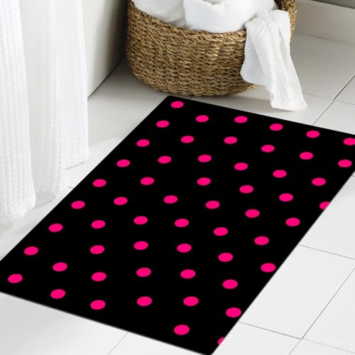 JHAOUNUK Weich Badezimmerteppich 60x90cm,Hot Pink, altmodisches symmetrisches Polka Dots,rutschfest waschbar Badematte Flauschige Badteppich Saugfähig Badvorleger Duschvorleger JHAOUNUK Weich Badezimmerteppich 60x90cm,Hot Pink, altmodisches symmetrisches Polka Dots,rutschfest waschbar Badematte Flauschige Badteppich Saugfähig Badvorleger Duschvorleger von JHAOUNUK