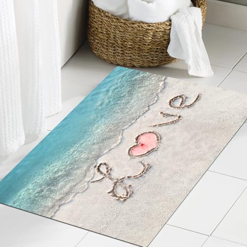 JHAOUNUK Weich Badezimmerteppich 60x90cm,Inschrift Love im Sand auf Einer tropischen l der Malediven.,rutschfest waschbar Badematte Flauschige Badteppich Saugfähig Badvorleger Duschvorleger JHAOUNUK Weich Badezimmerteppich 60x90cm,Inschrift Love im Sand auf Einer tropischen l der Malediven.,rutschfest waschbar Badematte Flauschige Badteppich Saugfähig Badvorleger Duschvorleger von JHAOUNUK