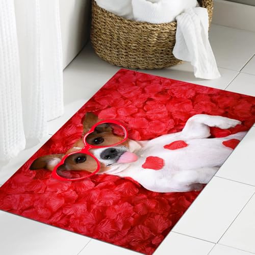 JHAOUNUK Weich Badezimmerteppich 60x90cm,Jack Russell Hund streckt die Zunge heraus, während er auf einem Bett v,rutschfest waschbar Badematte Flauschige Badteppich Saugfähig Badvorleger Duschvorleger von JHAOUNUK