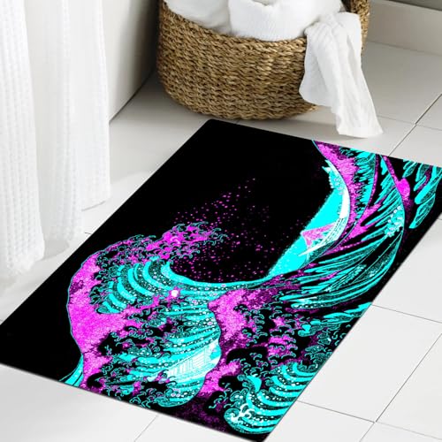 JHAOUNUK Weich Badezimmerteppich 60x90cm,Japanische Ozean- oder Meerwasserwellenzeichnung. Handgezeichneter Vint,rutschfest waschbar Badematte Flauschige Badteppich Saugfähig Badvorleger Duschvorleger JHAOUNUK Weich Badezimmerteppich 60x90cm,Japanische Ozean- oder Meerwasserwellenzeichnung. Handgezeichneter Vint,rutschfest waschbar Badematte Flauschige Badteppich Saugfähig Badvorleger Duschvorleger von JHAOUNUK
