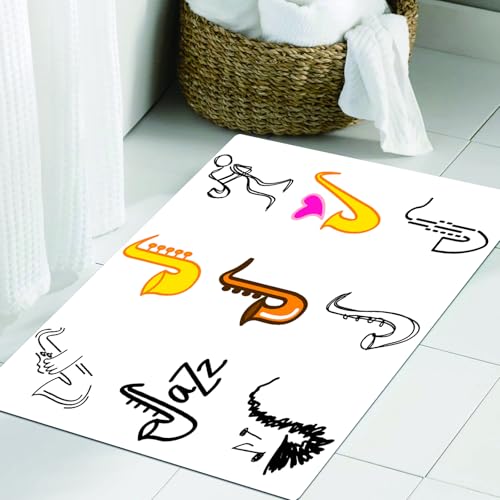 JHAOUNUK Weich Badezimmerteppich 60x90cm,Jazz-Musik-Dekor, Bunte Illustration von Saxophonen,rutschfest waschbar Badematte Flauschige Badteppich Saugfähig Badvorleger Duschvorleger von JHAOUNUK