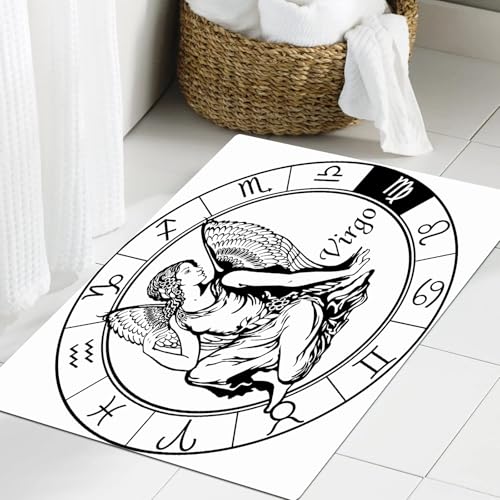 JHAOUNUK Weich Badezimmerteppich 60x90cm,Jungfrau Astrologisches Sternzeichen Schwarz-Weiß-Bild,rutschfest waschbar Badematte Flauschige Badteppich Saugfähig Badvorleger Duschvorleger JHAOUNUK Weich Badezimmerteppich 60x90cm,Jungfrau Astrologisches Sternzeichen Schwarz-Weiß-Bild,rutschfest waschbar Badematte Flauschige Badteppich Saugfähig Badvorleger Duschvorleger von JHAOUNUK