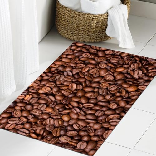 JHAOUNUK Weich Badezimmerteppich 60x90cm,Kaffee-Hintergrund,rutschfest waschbar Badematte Flauschige Badteppich Saugfähig Badvorleger Duschvorleger von JHAOUNUK