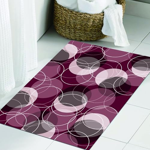 JHAOUNUK Weich Badezimmerteppich 60x90cm,Kastanienbraun, Retro Skinny Ring Formen überlappende Kreise Funky Groo,rutschfest waschbar Badematte Flauschige Badteppich Saugfähig Badvorleger Duschvorleger von JHAOUNUK