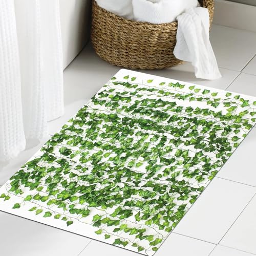 JHAOUNUK Weich Badezimmerteppich 60x90cm,Künstliche Efeu Girlande Gefälschte Pflanzen Grün für Hochzeit Party Ga,rutschfest waschbar Badematte Flauschige Badteppich Saugfähig Badvorleger Duschvorleger von JHAOUNUK