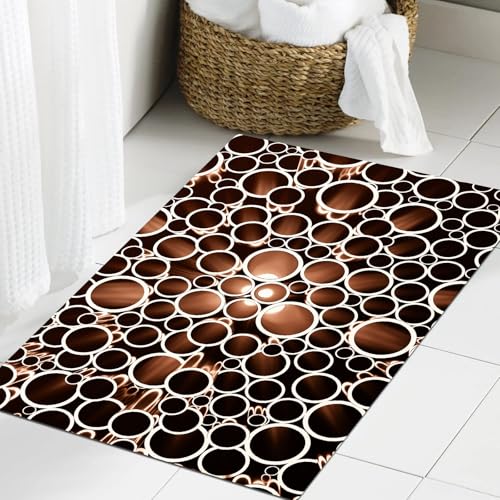 JHAOUNUK Weich Badezimmerteppich 60x90cm,Kupferdekor, Kupfer Rundrohre 3D Stil Display Industrie Thema Kreise, Z,rutschfest waschbar Badematte Flauschige Badteppich Saugfähig Badvorleger Duschvorleger von JHAOUNUK