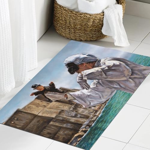 JHAOUNUK Weich Badezimmerteppich 60x90cm,Ländliche Dekorationen, Pulcinella-Gemälde aus dem Alten Schloss Klassi,rutschfest waschbar Badematte Flauschige Badteppich Saugfähig Badvorleger Duschvorleger von JHAOUNUK