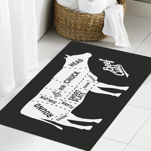 JHAOUNUK Weich Badezimmerteppich 60x90cm,Landwirtschaft Fleischstücke Vintage Lendenstück Keule Metzger Bruststü,rutschfest waschbar Badematte Flauschige Badteppich Saugfähig Badvorleger Duschvorleger von JHAOUNUK