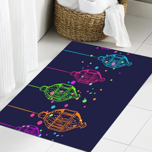 JHAOUNUK Weich Badezimmerteppich 60x90cm,Laterne, Kerzen in der Nacht Skizze in mit Punkten arabische Motive dek,rutschfest waschbar Badematte Flauschige Badteppich Saugfähig Badvorleger Duschvorleger von JHAOUNUK