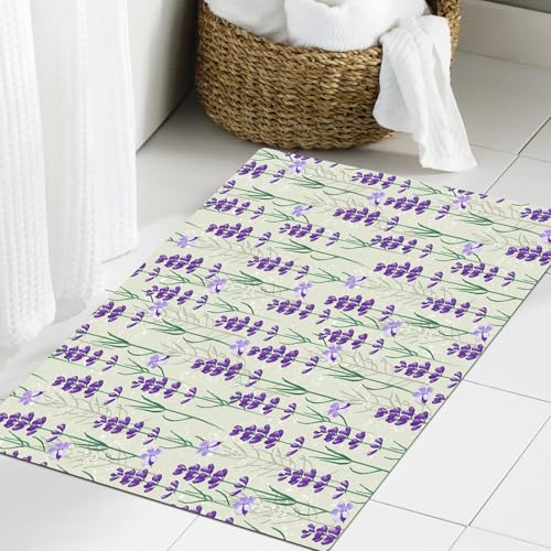 JHAOUNUK Weich Badezimmerteppich 60x90cm,Lavendel, botanisches Muster mit Aromatherapie-Thema frische Kräuter,rutschfest waschbar Badematte Flauschige Badteppich Saugfähig Badvorleger Duschvorleger von JHAOUNUK
